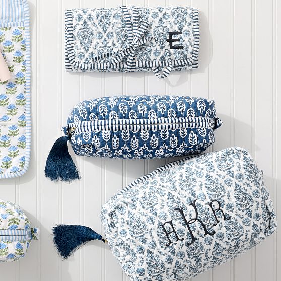 Block Print Quilted Travel Jewelry Roll Up