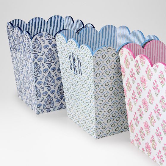 Block Print Scalloped Waste Bin