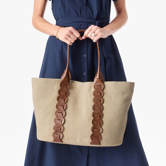 Camden Linen and Braided Leather Tote