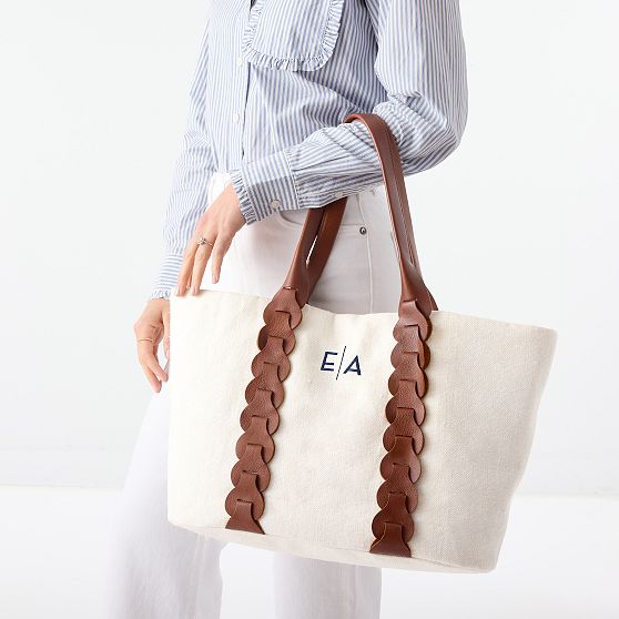 Camden Linen and Braided Leather Tote