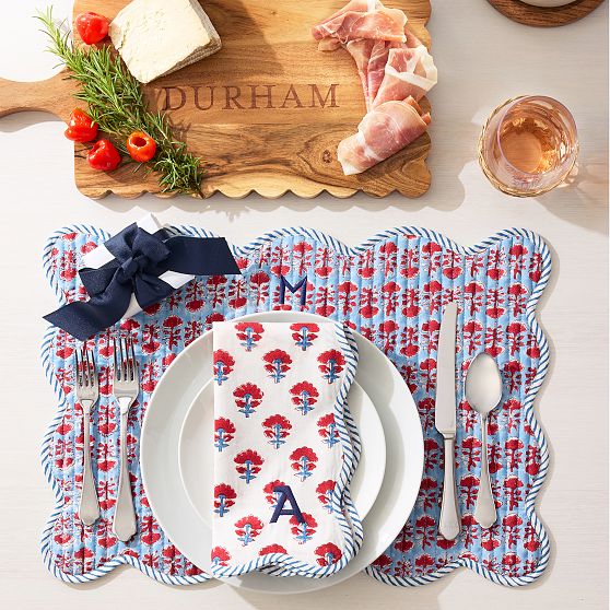 Scalloped Block Print Placemats, Set of 4