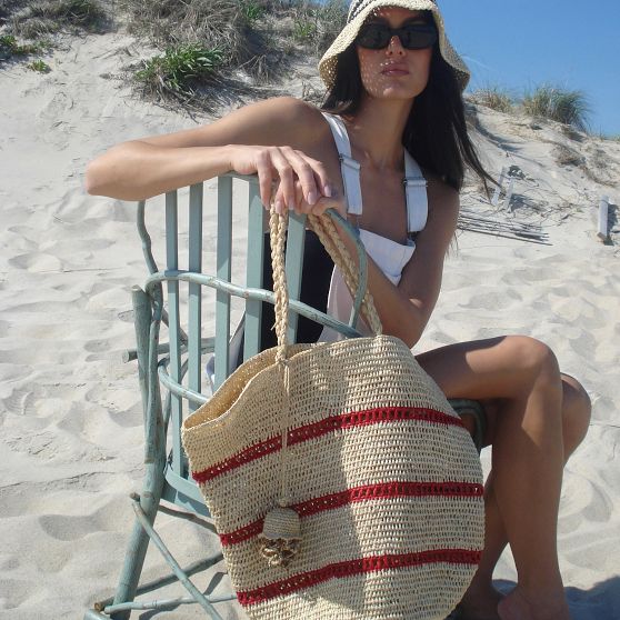 Coronado Handwoven Raffia Stripe Tote