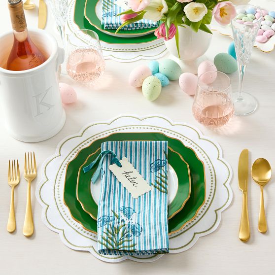 Block Print Striped Dinner Napkins, Set of 4