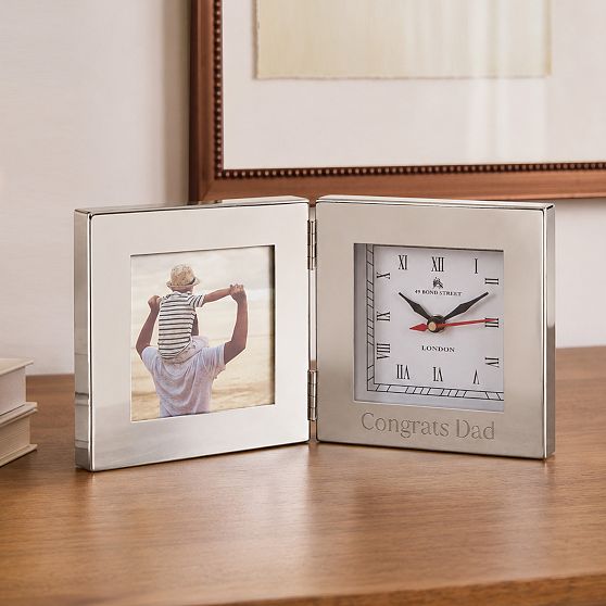 Classic Silver Clock and Photo Frame