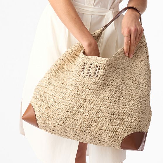 Capri Raffia and Leather Hobo
