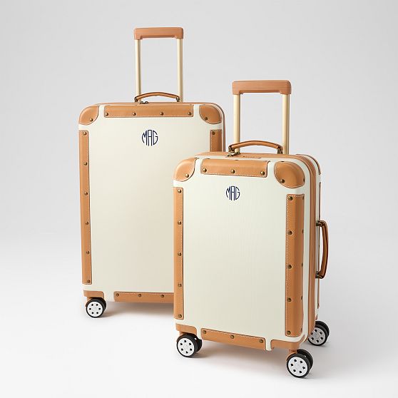 Leather Wrapped Expandable Carry-On and Checked Luggage Set