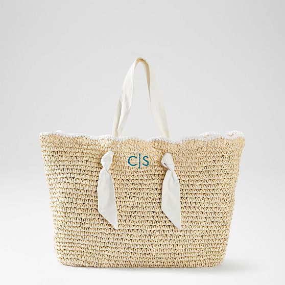 Ribbon Scalloped Raffia Tote
