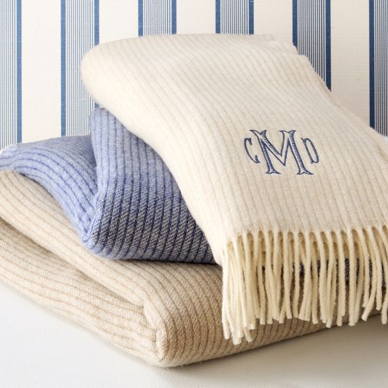 Ribbed Cashmere Wool Throw Blanket