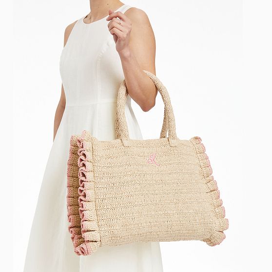 Sofia Ruffle Raffia Tote