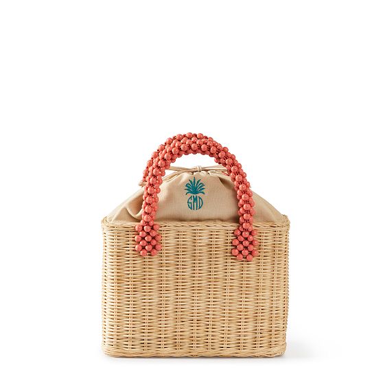 Wicker and Leather Beaded Bag