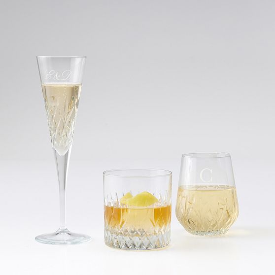 Classic Etched Stemless Wine Glasses, Set of 4