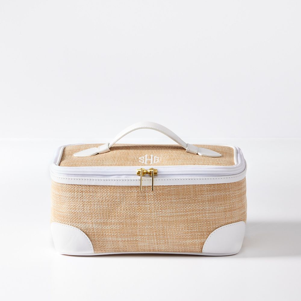 Mark and Graham Montauk Raffia Travel Pouch with navy trim