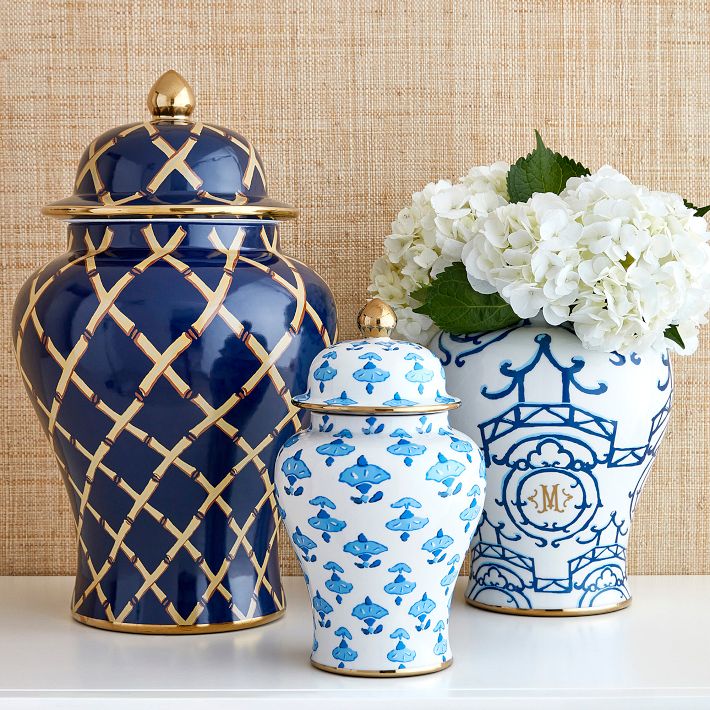 Mark & Graham x Dana Gibson Navy Bamboo Ginger Jar, Large | Mark