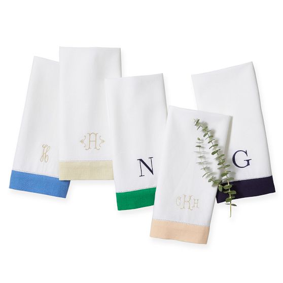Cotton Linen Color Border Guest Towels, Set of 2