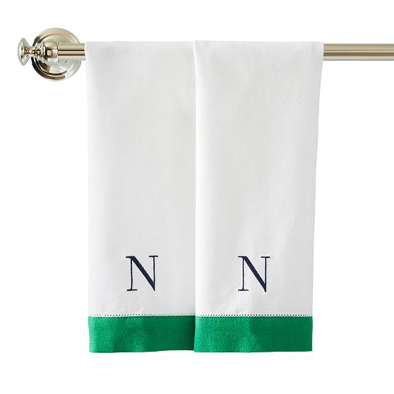 Cotton Linen Color Border Guest Towels, Set of 2