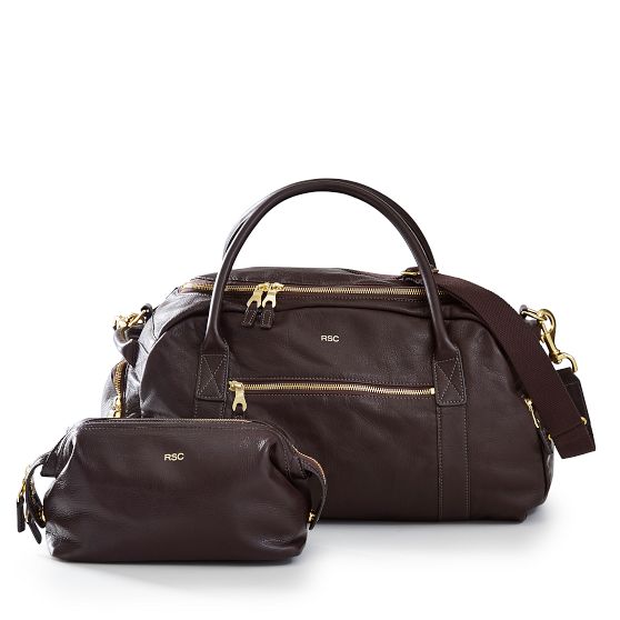 Harvey Leather Overnighter and Travel Pouch Set