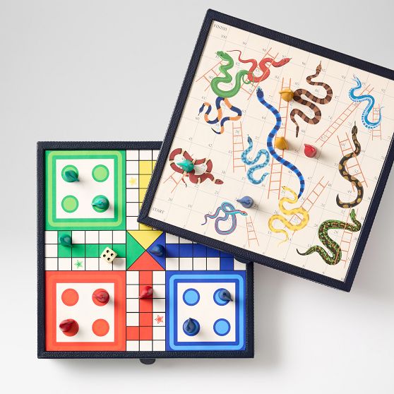 Leather Snakes &amp; Ladders and Ludo Game Set