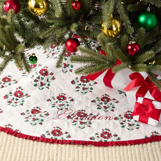 Block Print Quilted Ruffle Tree Skirt