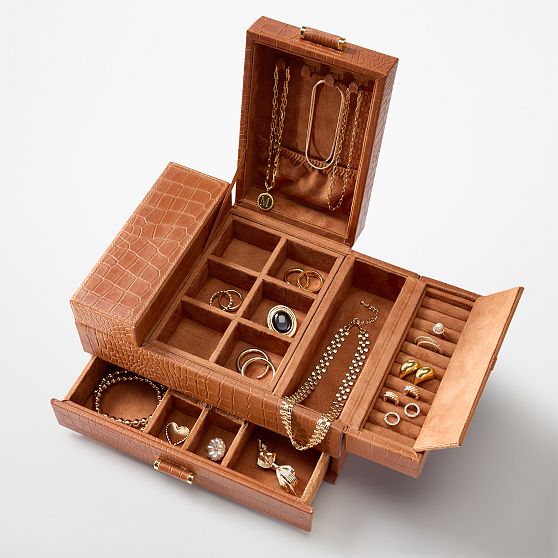 Embossed Croc Leather Jewellery Box