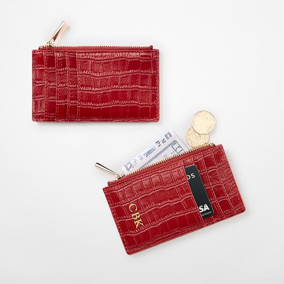 Embossed Croc Leather Zip Card Case​