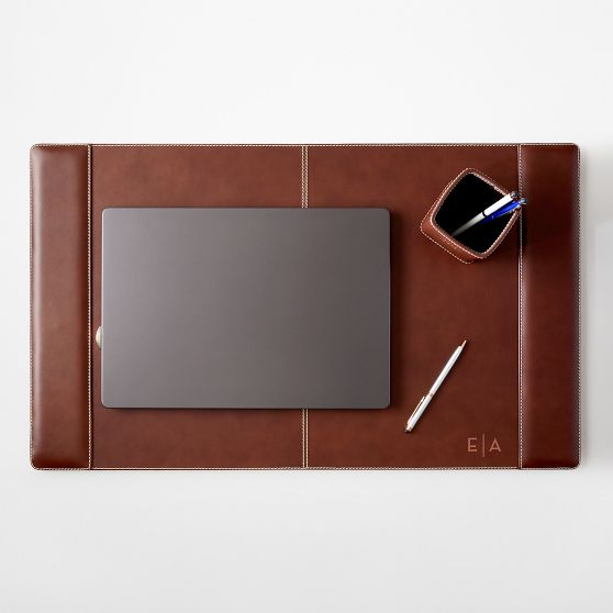 Manhattan Leather Desk Blotter &amp; Pen Cup
