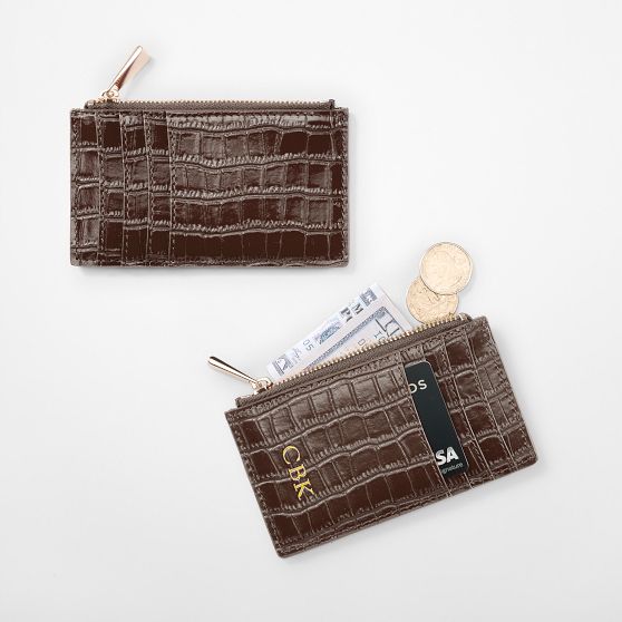 Embossed Croc Leather Zip Card Case​