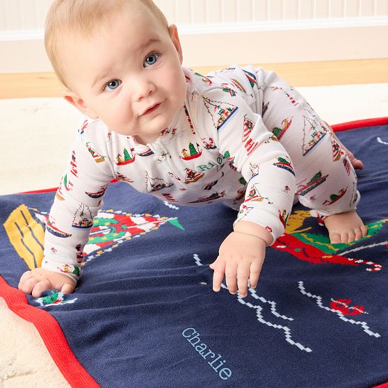 Boat Parade Knit Sherpa Blanket