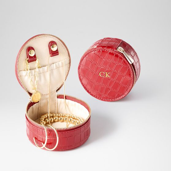Embossed Croc Leather Round Jewellery Case​