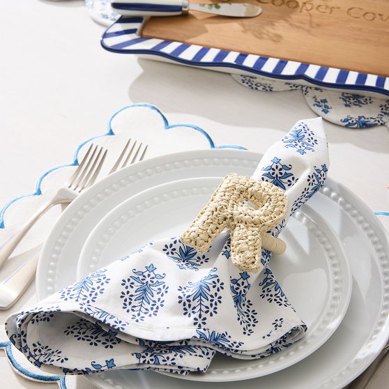Block Print Scalloped Napkins, Set of 4