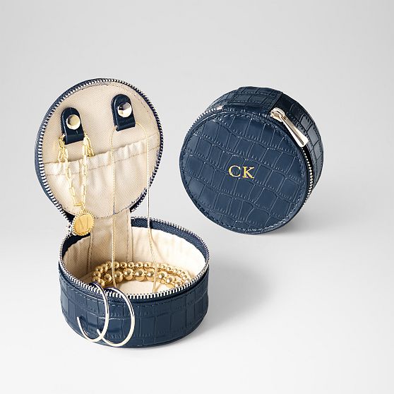 Embossed Croc Leather Round Jewellery Case​
