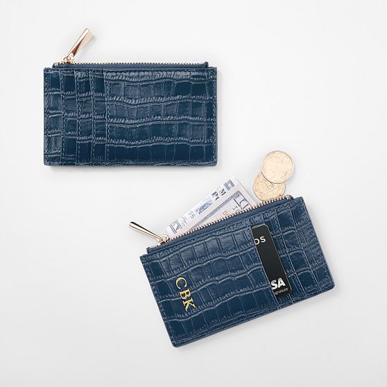 Embossed Croc Leather Zip Card Case​